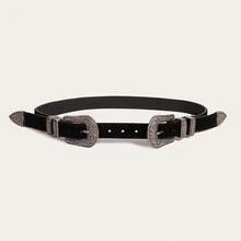 1PC Unisex Retro Western Boho PU Suede‑Like Decor Waist Belt, Engraved Double Metal Buckle For Jeans All‑Season Street Casual Daily Outfit Matching - Black - View 8