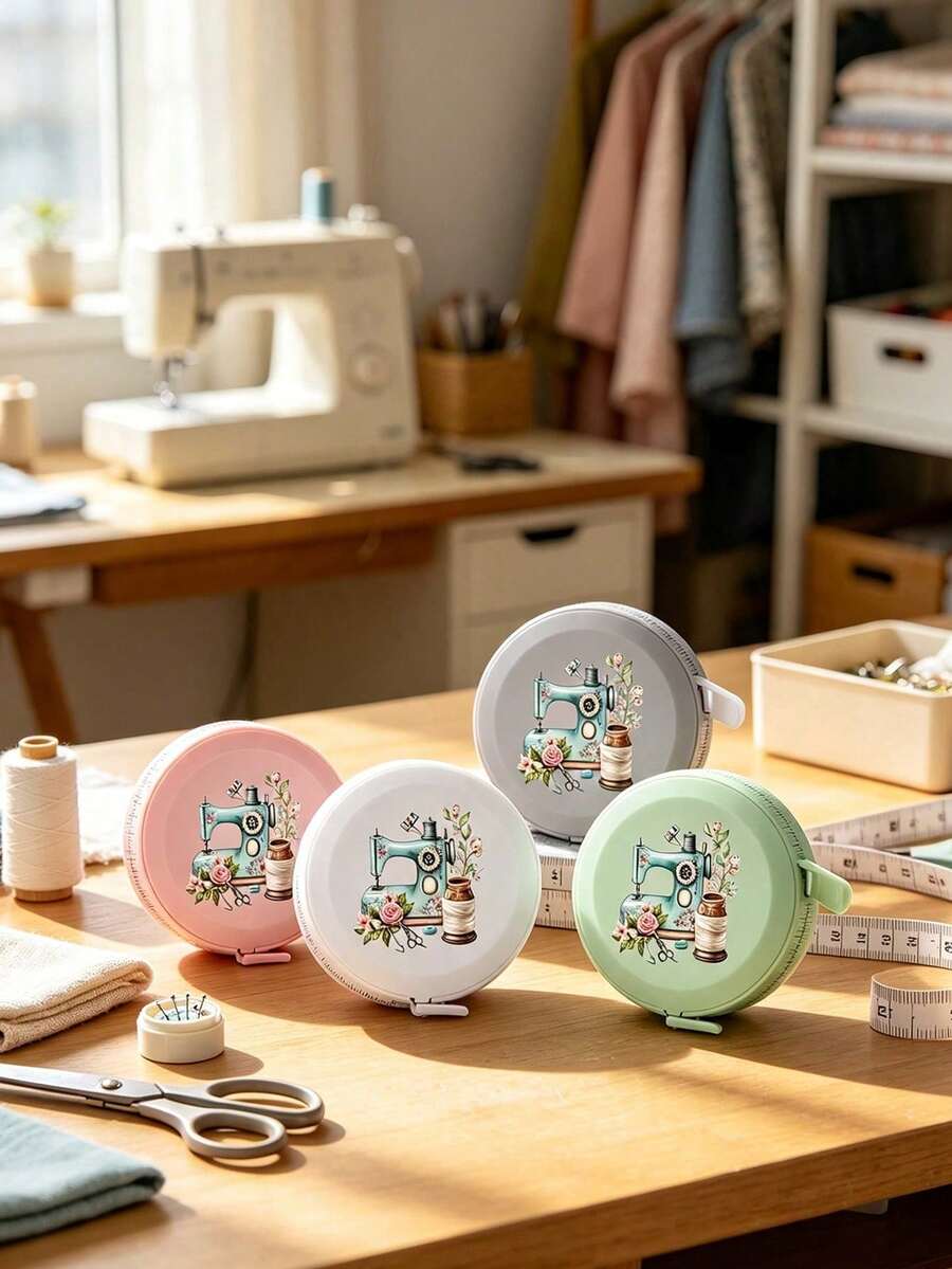 Scalable Mini Portable Soft Tape Measure, Printed With Butterfly Sewing Machine Pattern, Double-Sided Centimeter Inch Dual Scale, 150cm/60in Length, Gift For Craft Enthusiasts - One Size - View 1