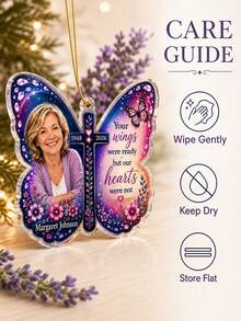 1pc Personalized Memorial Photo Butterfly Ornament, Custom Name & Dates Acrylic Christmas Ornament With Picture, In Memory Of Loved One Sympathy Gift,Christmas Tree Decor,Christm Gift - Multicolor - View 9