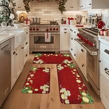 1/2/3pcs Christmas Theme Kitchen Rug, Flannel Kitchen Rug, Comfortable Soft Absorbent Non-Slip Machine Washable With Backing, Multi-Functional Home Floor Mat, Suitable For Entryway, Living Room, Bedroom, Kitchen, Dining Room, Bathroom, Laundry Room, Patio, Hallway, Holiday Christmas Decoration Mat - Multicolor - View 5