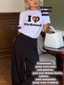 Women's T-Shirt, Customizable Text/Image (Badge Pattern/Company Logo/Family Photo/Selfie, Couple Style, Sports White Summer) - White - View 2