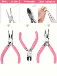 Bộ kìm làm trang sức màu hồng 2 món/1 bộ (3 món) - Công cụ thép rèn thiết kế công thái học dùng cho xỏ hạt, thủ công và làm vòng tay - Bao gồm kìm cắt dây, kìm mũi dài và kìm mũi tròn - hồng - Xem 9