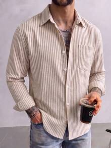 Men's Versatile Striped Long Sleeve Single-Breasted Casual Pocket Shirt - Multicolor - View 4