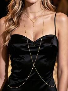 1pc Silver Long Chain Personalized Body Chain For Women Beach - Gold - View 2
