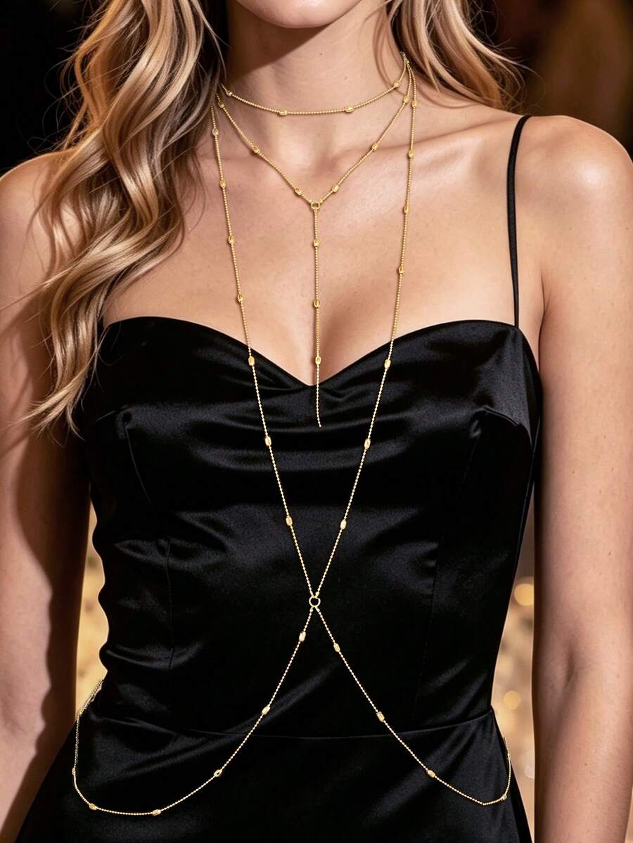 1pc Silver Long Chain Personalized Body Chain For Women Beach