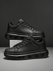 Minimalist Embossed Height-Increasing Men's Shoes, Front Lace-Up Comfortable Couple Shoes, Daily Commute Outdoor Versatile Casual Walking Shoes - Black - View 9