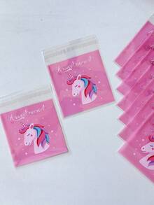 50pcs/Set (7*7cm) Cookie Packaging Bags, Candy Packaging Bags, Unicorn Pattern Packaging Bags, Self-Adhesive Packaging Bags - Pink - View 3