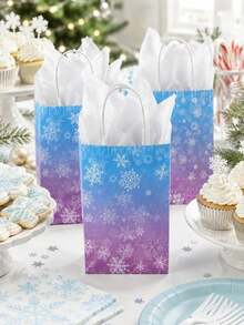 10/5/1pc Winter Snowflake Gift Paper Bag With Tissue Paper, Blue-Purple Gradient Snowflake Pattern With Handle Party Favor Bag, Reusable Holiday Gift Bag, Suitable For Christmas, Birthday, Wedding Party Supplies - Multicolor - View 4