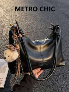 Fashionable Minimalist Crescent Shoulder Bag, Versatile - Black - View 1