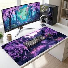 Purple Tone Classical Bridge Pavilion Pattern Extra Long Gaming Mouse Pad And Desk Mat Set, Non-Slip Durable Rubber Base, Smooth Surface, Suitable For Computer Laptop Office Home, Abstract Art Decor, Back To School Supplies - A - View 8