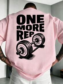 ZYNTH BALENO 男士夏季健身「One More Rep」印花圓領短袖T恤，運動上衣，舒適適合日常穿著，適用於戶外運動 - 粉色 - 查看 2