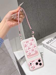 1 Set Striped Plaid Patchwork Bow & Heart Pattern Fashion Card Holder Lanyard TPU Material Shockproof Protective Phone Case, Compatible With Apple 11/12/13/14/14plus/15/15plus/16/16plus/17/17pro Series Phone Protective Cover, Holiday Gift, Daily Commute, Daily Shockproof Highly Attractive Style - Multicolor - View 3