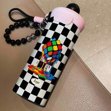 1PC 600ML Creative Checkered, Simple Checkered, English Check Pattern Stainless Steel Insulated Cup, Dual-Drink Coffee Cup, Portable Straw Cup, Stylish Lanyard Insulated Cup, Suitable For Office, Home, Gift Recommendations, Coffee/Milk/Tea - Multicolor - View 14