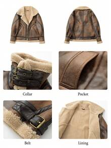 Women's Winter Faux Shearling Collar Warm Lambswool Flight Jacket - Dark Brown - View 6