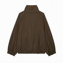 Vibrant Red High Neck Zip-Up Top, Designed For Women, Casual Style, Long Sleeve Design, Lightweight Jacket - Brown - View 4