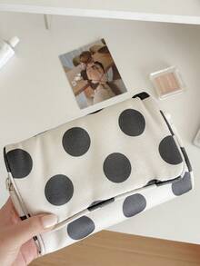 1pc Polka Dot & Striped Makeup Bag With Built-In Mirror, Portable Large Capacity Cosmetic Storage Bag, Women & Girls Travel Toiletry Organizer, Daily Use - Multicolor - View 6