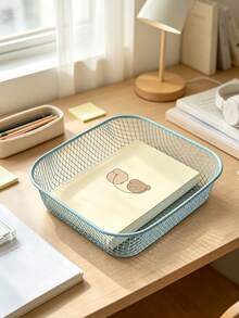 Macaron Color Metal Mesh Storage Basket Set, Square Hollow Desktop Organizer Tray, Multi-Functional Countertop Storage Rack, Suitable For Stationery, Cosmetics, Home Sundries, Home Office Use - Multicolor - View 8
