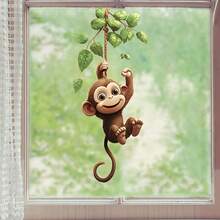 1 Small Monkey Swing Static Sticker, Suitable For Decorating Living Room Windows. Size: 15.75x7.87 Inches, Reusable. Vibrant Colors, No Need For Glue, And No Damage To The Glass Surface. Modern Style - Multi-color - View 7
