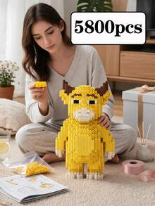 5800pcs Mini Particle Building Block Set, 2‑Styles Cartoon Bull & Unicorn Rocking Horse DIY Assembly Desk Ornament, Stress‑Relief Art Decor, Ideal Gift For Birthday & Holiday Home Tabletop Display - Multicolor - View 12