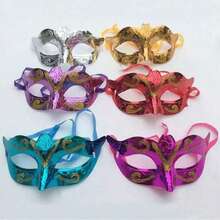 12pcs/6pcs Gold Plated Party Masks Wedding Props Costume Ball Carnival Mask Random Color - Multicolor - View 3