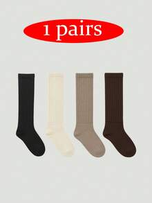1 Pair Men's Business Vertical Striped Calf Socks, Solid Color Vertical Striped Men's Socks, High Elasticity Breathable Over-The-Knee Socks - Multicolor - View 9