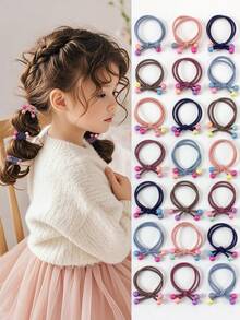 10 piezas Juego de ligas para el cabello de doble capa con cuentas en colores Morandi, estilo coreano lindo, elástico no dañino, adecuado para niñas, accesorios para el cabello para fiestas y uso diario - Multicolor - Ver 1