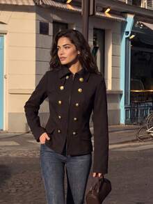 Jaket Lengan Panjang Wanita Kasual Serbaguna Elegan Musim Gugur/Dingin 2026, Cocok untuk Berbelanja, Bepergian, Kencan, Jalan-jalan, dan Lainnya - Hitam - View 1