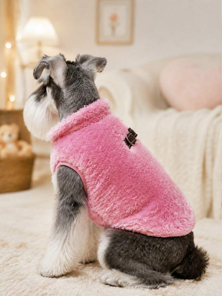中型犬夾克，抓絨內裡狗冬裝外套附D型環，幼犬背心，保暖狗雪地外套