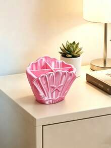 1pc Shell & Starfish 4-Compartment Jewelry Organizer Tray, Cosmetic Storage Box, Desktop Makeup Brush Holder, Suitable For Rings, Earrings, Lipstick, Bathroom Vanity Decor Container, Jewelry Box, Room Decor, Home Decor, Jewelry Storage Box, Wedding, Table Centerpiece Decoration, Halloween Candy Bowl, Christmas Home Decor - Multicolor - View 3