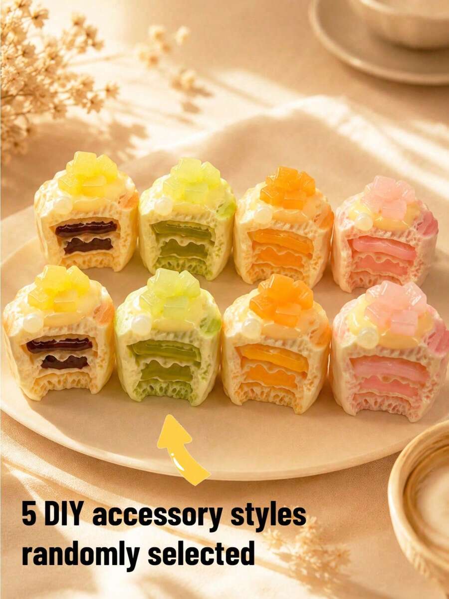 5pcs DIY Accessories, Realistic Creative Gap Fruit Cream Mousse Cake Resin Accessories, Miniature Scene Decoration, Random Style - Multicolor - View 1