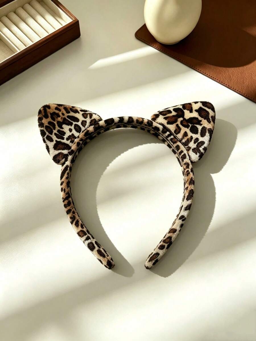 1pc Halloween Leopard Print Headband Cartoon Cat's Ears Cute Dimensional Headband - Multicolor - View 1