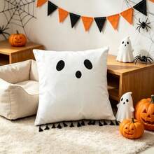 1PC Fun Little Ghost Fringe Pillowcase, Simple Ghost Pattern, Machine Washable, Double-Sided Printing, Zipper Closure, Suitable For Car Backrest Cover, Home, Sofa, Bedroom And Office Decoration Pillowcase, Halloween Pillowcase (Excluding Pillow Core) - Multicolor - View 9