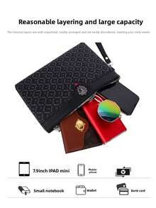 Men's Water-Resistant PU All-Over Letter Print Clutch Wallet, Multi-Card Slot Multi-Compartment Zipper Pouch With Wrist Strap, Large Capacity Business Handbag For Documents And Phone - Multicolor - View 8