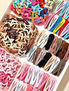 60/30/2pcs Star & Teardrop Snap Hair Clips, Cute Colorful Metal Hair Clips For Women, Non-Slip, Suitable For Fine & Thick Hair, Styling Accessory - Multicolor - View 3