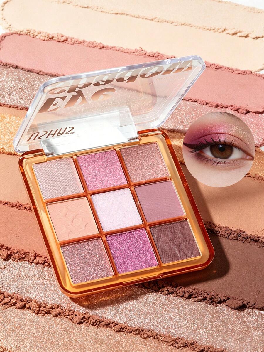 USHAS 9 Warna Palet Mata & Wajah, Eyeshadow Blush Highlighter Palet Makeup 3-in-1, Matte Shimmer Sparkle Sangat Berpigmen Tahan Air Tahan Lama - #06 Ungu Merah Muda - View 1