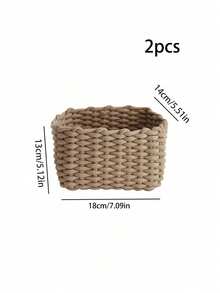 1pc Khaki Handmade Woven Thick Cotton Rope Cosmetic Storage Box, Makeup Brush & Skincare Product Organizer - Khaki - View 8