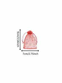 50pcs/Set Christmas Snowflake Print Organza Drawstring Gift Bags, Red Silver Mesh Pouch For Xmas Party Favor Packaging - Multicolor - View 4