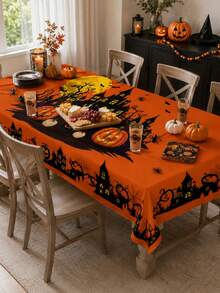 1 Buah Taplak Meja Halloween Menyeramkan, Taplak Meja Makan Poliester Gaya Horor Oranye dengan Motif Jack-O-Lantern, Rumah Hantu, dan Kelelawar, Dekorasi Meja yang Dapat Digunakan Kembali untuk Pesta di Rumah, Dekorasi Meja Pesta Halloween, Dekorasi Rumah Liburan, Dapur & Ruang Makan - MultiWarna - View 1