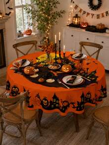 1 Buah Taplak Meja Halloween Menyeramkan, Taplak Meja Makan Poliester Gaya Horor Oranye dengan Motif Jack-O-Lantern, Rumah Hantu, dan Kelelawar, Dekorasi Meja yang Dapat Digunakan Kembali untuk Pesta di Rumah, Dekorasi Meja Pesta Halloween, Dekorasi Rumah Liburan, Dapur & Ruang Makan - MultiWarna - View 14