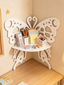 1pc Butterfly Corner Wall Hanging Shelf, Children's Room Wall Storage - White - View 3