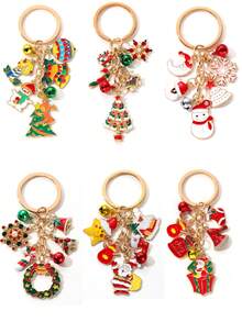 1pc Cute Star Santa Claus Deer Head Snowflake Bell Oil Drop Alloy Keychain, Beautiful Exquisite Christmas Theme Fashion Pendant, Christmas Gift For Friends And Family - Multicolor - View 2