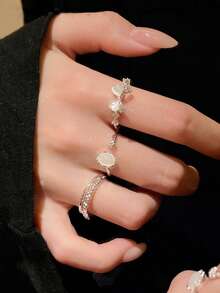 Set 3 buah cincin terbuka pita zirkonia kubik elegan dan modis, cocok untuk wanita yang ingin menghadiri pesta dan acara kumpul-kumpul. - Perak - View 3