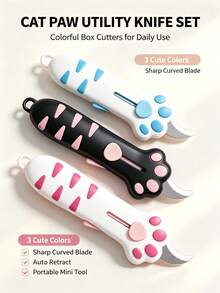 Multifunctional Pocket Knife And Pouch, Cute Cat Paw Shape Retractable Curved Blade Non-Slip Handle Mini Portable Box Opener With Lanyard Hole, Home Daily Package Cutting Portable Tool, Suitable For Students, Office Workers, Gift Lovers, Teacher Gifts, Back To School Essentials - A - View 8