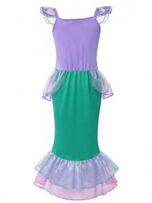 Young Girls Cap Sleeve Mermaid Tail Cute Dress, Suitable For Outings, Carnivals, Parties, Birthdays, Eid, Purim And Other Major Festivals - Mauve Purple - View 3