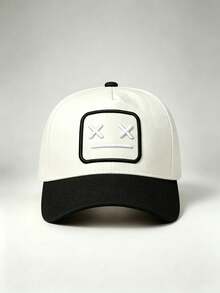 1pc Two-Tone Men Hat 'Square Patch Dead Face' Embroidered Hats For Men Adjustable Design Perfect For Parties, Travel, And Sun Protection - Multicolor - View 6