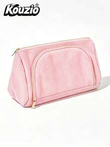 1pc Corduroy Large‑Capacity Pencil Case With Front Zipper Pocket, Soft Portable Multi‑Functional Storage Pouch For Stationery, Cosmetics & Travel Items, Suitable For Teen Girls, Women, Students, School, College, Office And Daily Use - Solid Color Corduroy - View 9