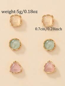 3 Pairs Cute Stud Earrings Set, Square And Triangle Minimalist Geometric Combination Earrings, Women's Daily Casual Wear Jewelry Gift - Multicolor - View 5