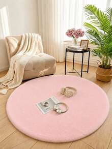 1pc Round Pink Faux Rabbit Fur Rug, Bedroom Bedside Carpet, Decorative Rug, Can Be Used As Seat Cushion, Room Bed Front Mat, Bed End Mat, Plush Foot Mat, Indoor Faux Rabbit Fur Floor Mat, Fleece Rug, Furry Carpet, Autumn/Winter Rug, Thickened/Plush, Holiday Decor, Winter Foot Mat, Warm And Soft - Pink - View 1