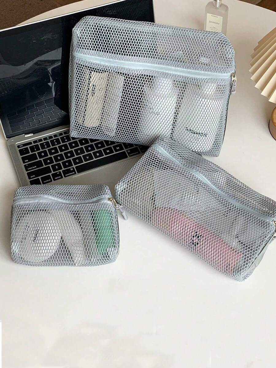 Tas Perlengkapan Mandi Portabel Kapasitas Besar Warna Polos, Tas Penyimpanan Transparan, Tas Jaring Serbaguna, Tas Tangan Wanita, Dompet, Tas Kartu, Tas Penyimpanan Perawatan Kulit - MultiWarna - View 1