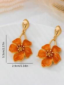 8 buah Anting Liontin Bunga Lima Kelopak Bentuk Tetesan Minyak Jeruk Elegan, Cocok untuk Pemakaian Sehari-hari, Hadiah untuk Teman di Hari Libur - Jeruk - View 5